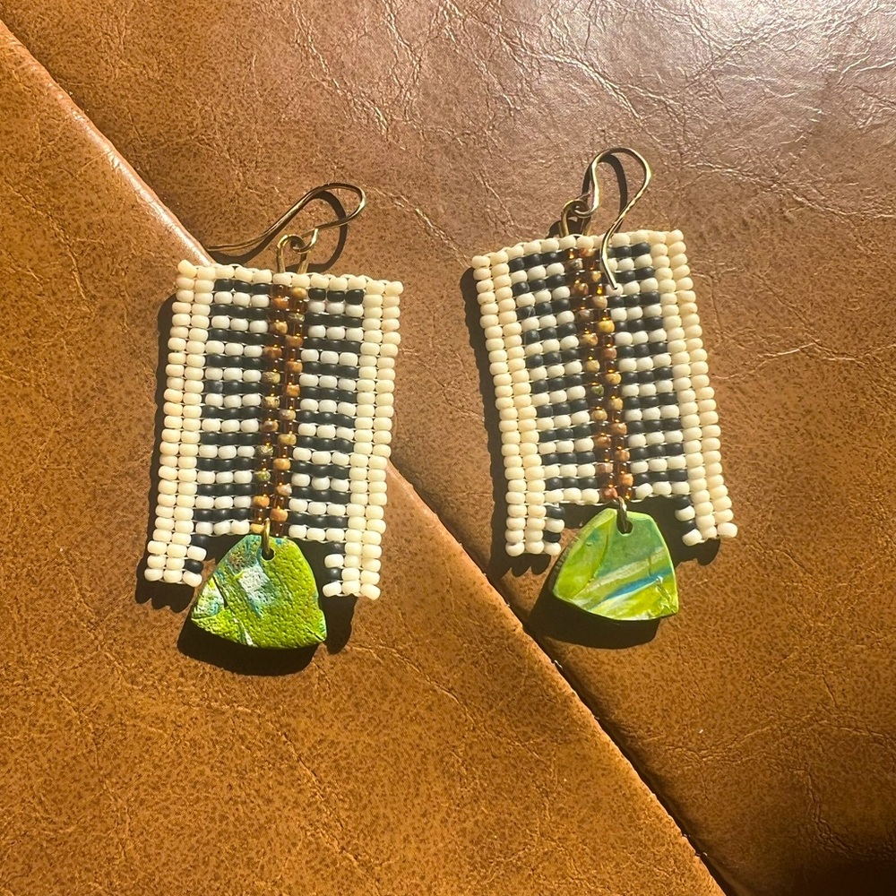 Handcrafted Beaded Earrings with Green Accents